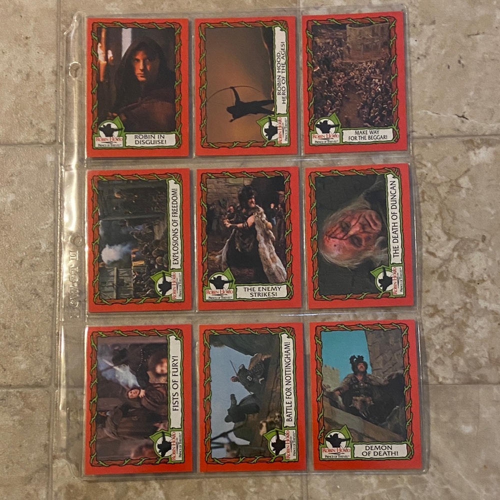 Robin Hood 9 Cards #73 to 81 “Prince of Thieves” cards protected in plastic. 🏹👑